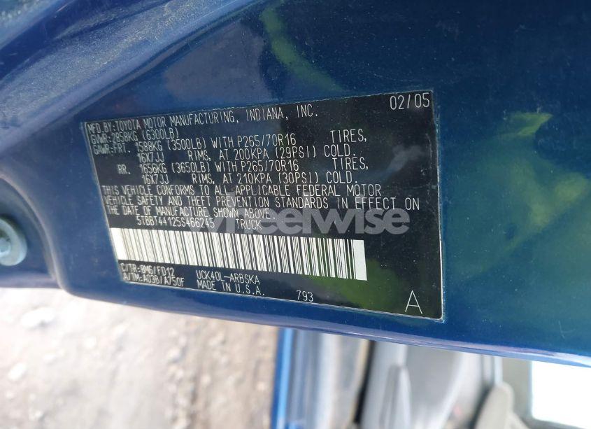 Photo 9 of 2005 Toyota Tundra SR5 V8 (VIN 5TBBT44125S466245)