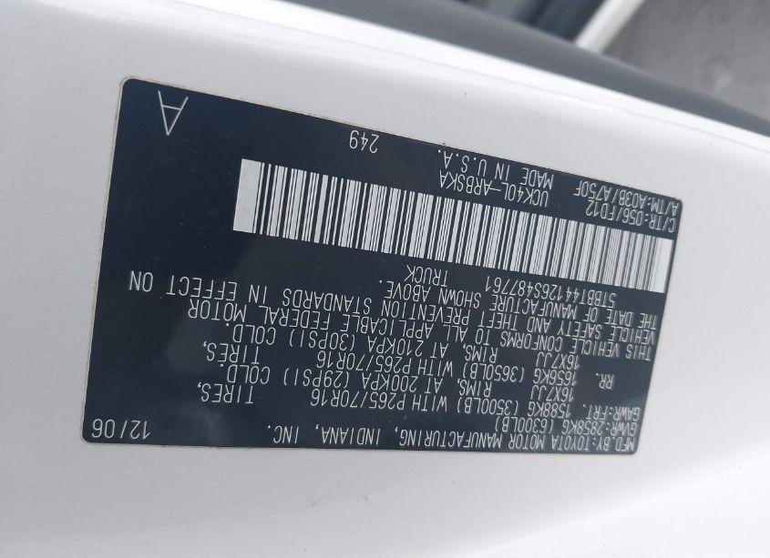 Photo 9 of 2006 Toyota Tundra SR5 V8 (VIN 5TBBT44126S487761)