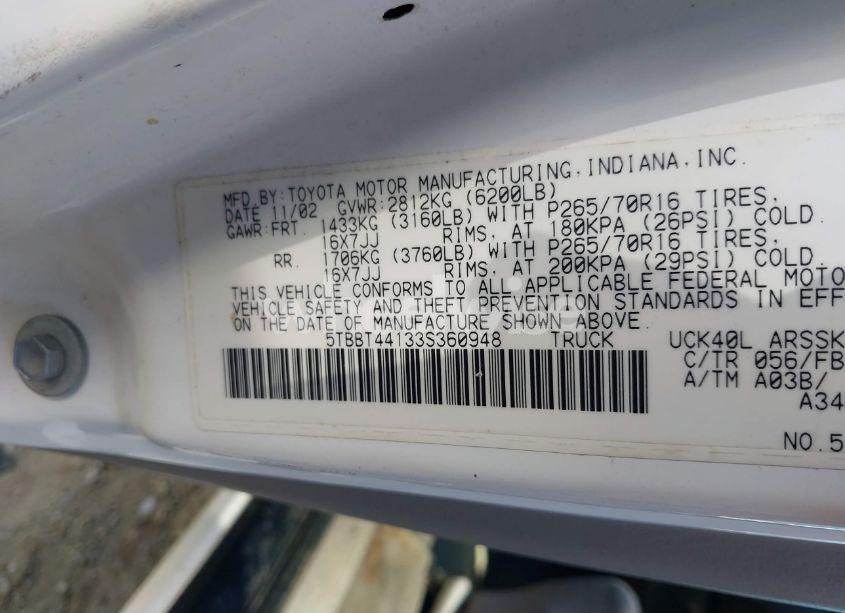 Photo 9 of 2003 Toyota Tundra SR5 V8 (VIN 5TBBT44133S360948)