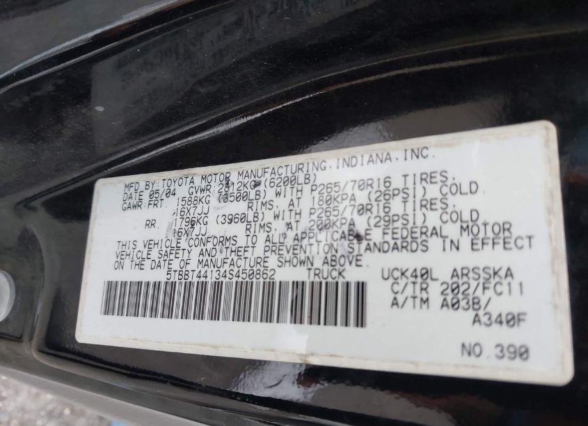 Photo 9 of 2004 Toyota Tundra SR5 V8 (VIN 5TBBT44134S450862)