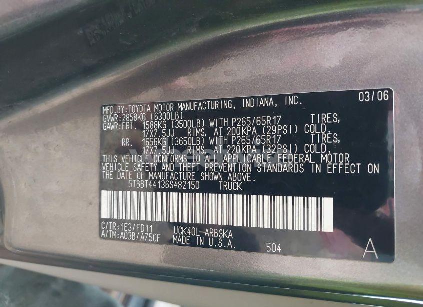 Photo 9 of 2006 Toyota Tundra SR5 V8 (VIN 5TBBT44136S482150)