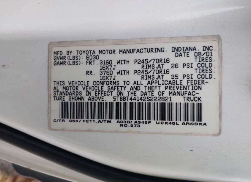 Photo 9 of 2002 Toyota Tundra ACCESS CAB/ACCESS CAB SR5 (VIN 5TBBT44142S222821)