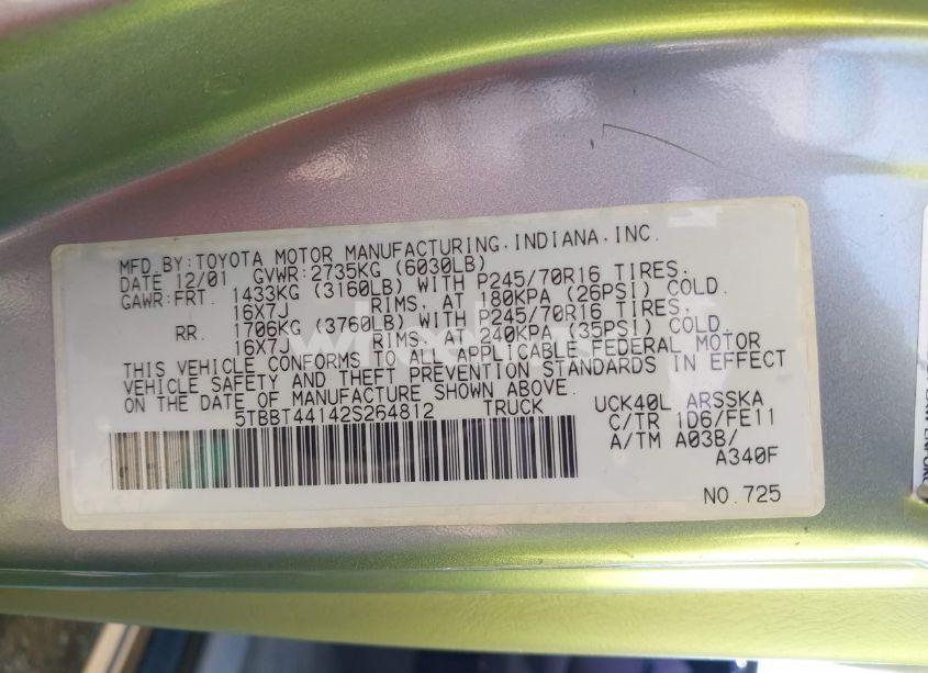 Photo 9 of 2002 Toyota Tundra SR5 V8 (VIN 5TBBT44142S264812)