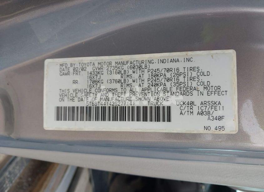 Photo 9 of 2002 Toyota Tundra SR5 V8 (VIN 5TBBT44142S277141)