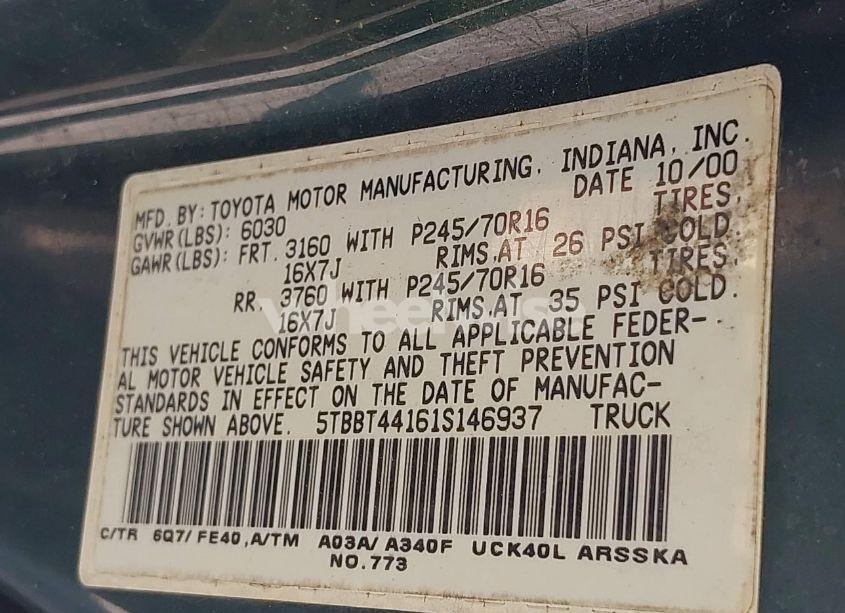 Photo 9 of 2001 Toyota Tundra SR5 V8 (VIN 5TBBT44161S146937)