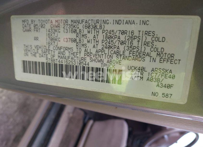 Photo 9 of 2002 Toyota Tundra SR5 V8 (VIN 5TBBT44162S310544)