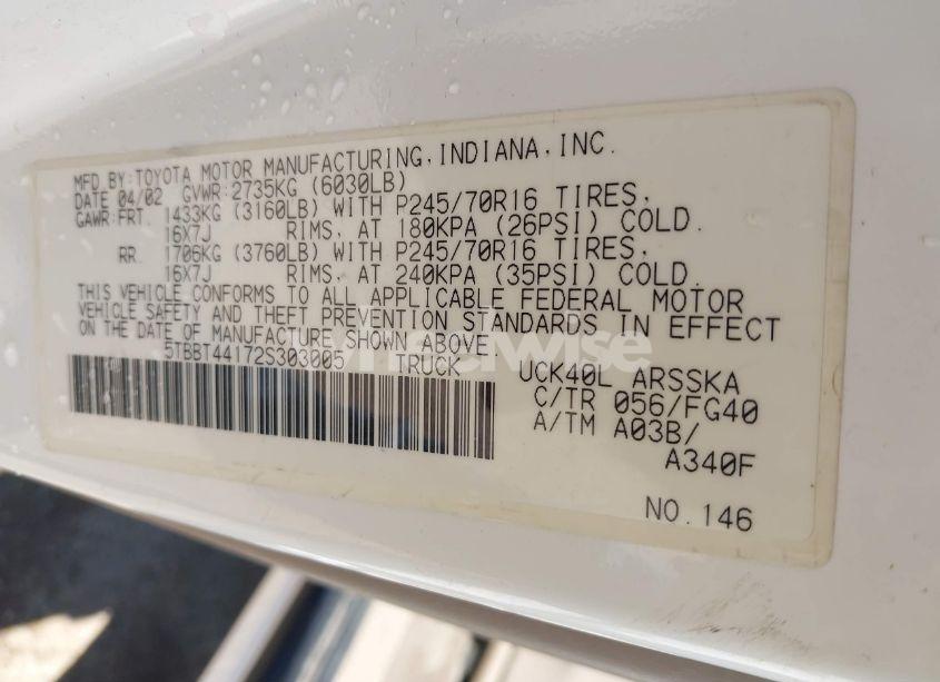 Photo 9 of 2002 Toyota Tundra SR5 V8 (VIN 5TBBT44172S303005)