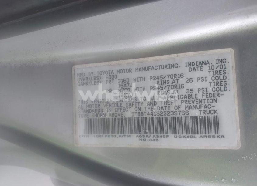 Photo 9 of 2002 Toyota Tundra SR5 V8 (VIN 5TBBT44182S239766)