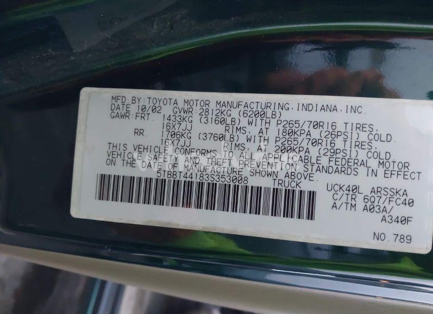 Photo 9 of 2003 Toyota Tundra SR5 V8 (VIN 5TBBT44183S353008)