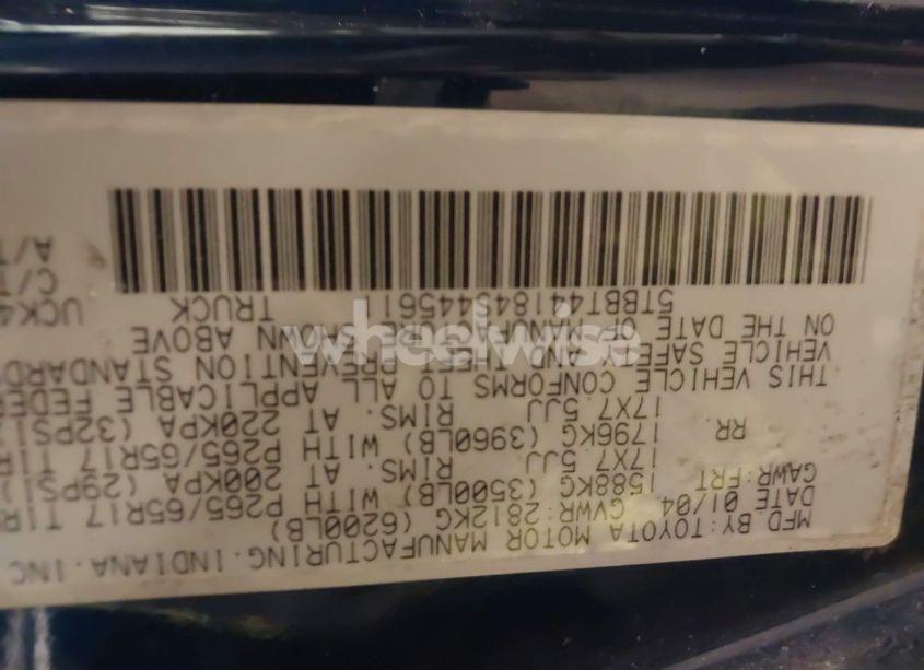 Photo 9 of 2004 Toyota Tundra SR5 V8 (VIN 5TBBT44184S445611)