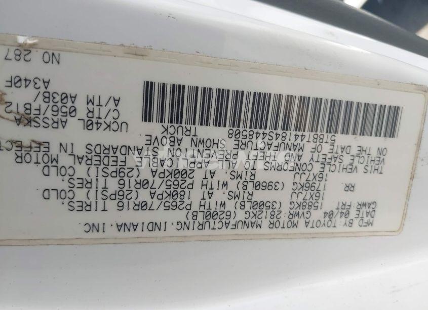 Photo 9 of 2004 Toyota Tundra SR5 V8 (VIN 5TBBT44184S448508)