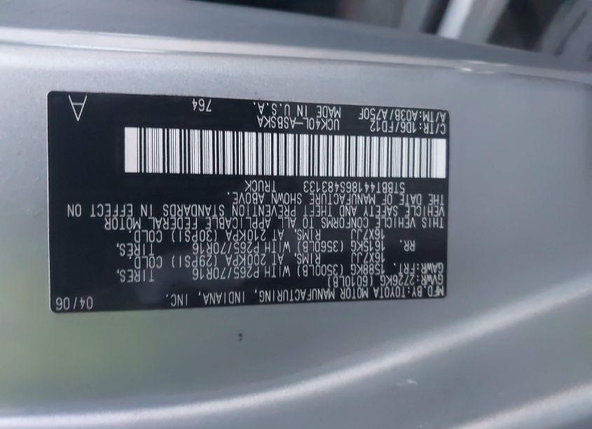 Photo 9 of 2006 Toyota Tundra SR5 V8 (VIN 5TBBT44186S483133)