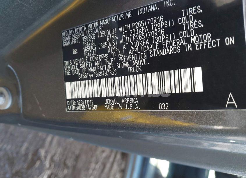 Photo 9 of 2006 Toyota Tundra SR5 V8 (VIN 5TBBT44196S487353)