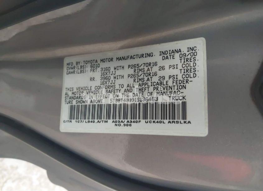 Photo 9 of 2001 Toyota Tundra LTD V8 (VIN 5TBBT48101S136463)