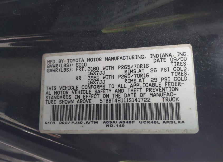 Photo 9 of 2001 Toyota Tundra LTD V8 (VIN 5TBBT48111S141722)