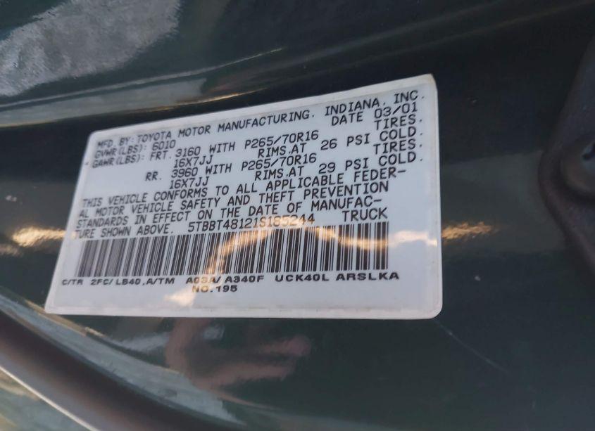 Photo 9 of 2001 Toyota Tundra LTD V8 (VIN 5TBBT48121S185244)