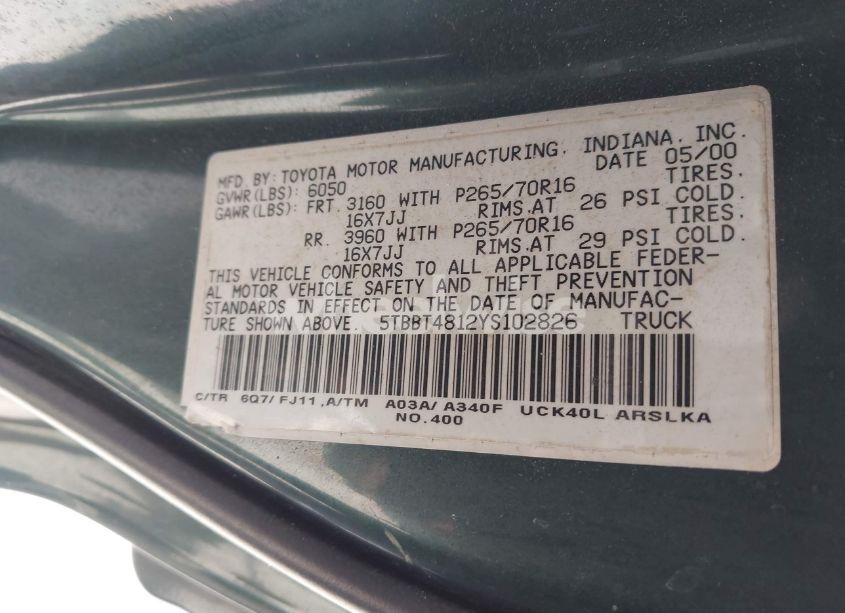 Photo 9 of 2000 Toyota Tundra LTD V8 (VIN 5TBBT4812YS102826)