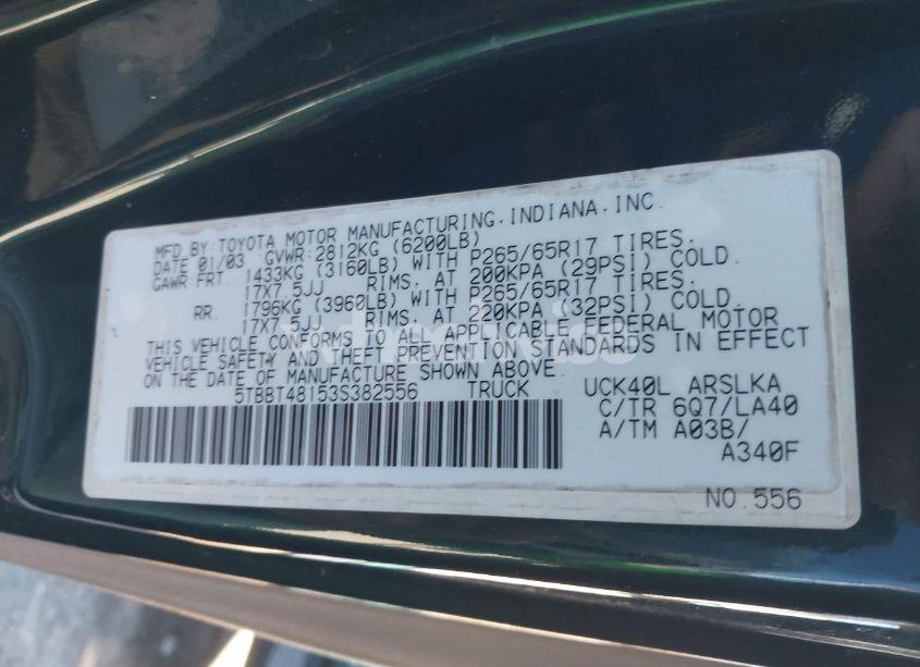 Photo 9 of 2003 Toyota Tundra LTD V8 (VIN 5TBBT48153S382556)