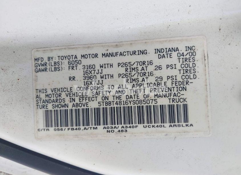 Photo 9 of 2000 Toyota Tundra LTD V8 (VIN 5TBBT4816YS085075)