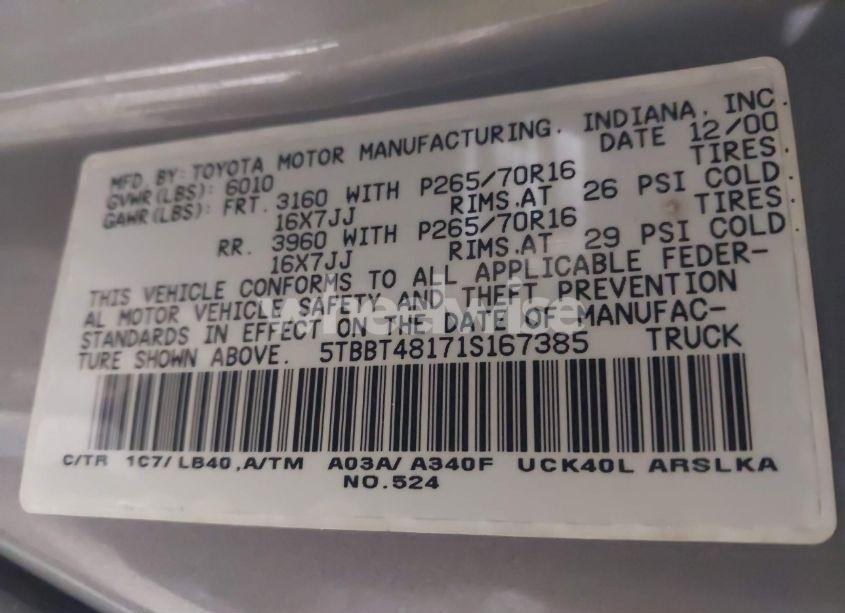 Photo 9 of 2001 Toyota Tundra LTD V8 (VIN 5TBBT48171S167385)