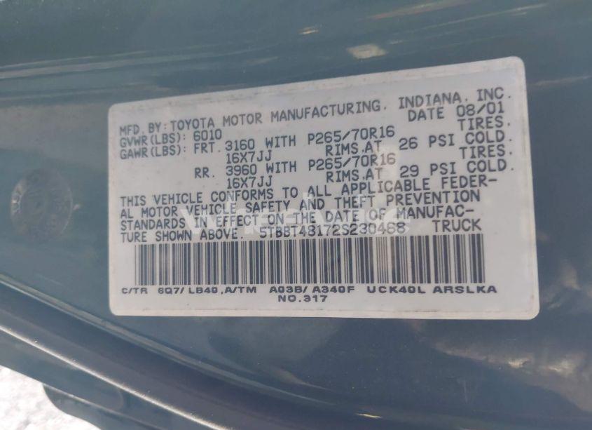 Photo 9 of 2002 Toyota Tundra LTD V8 (VIN 5TBBT48172S230468)