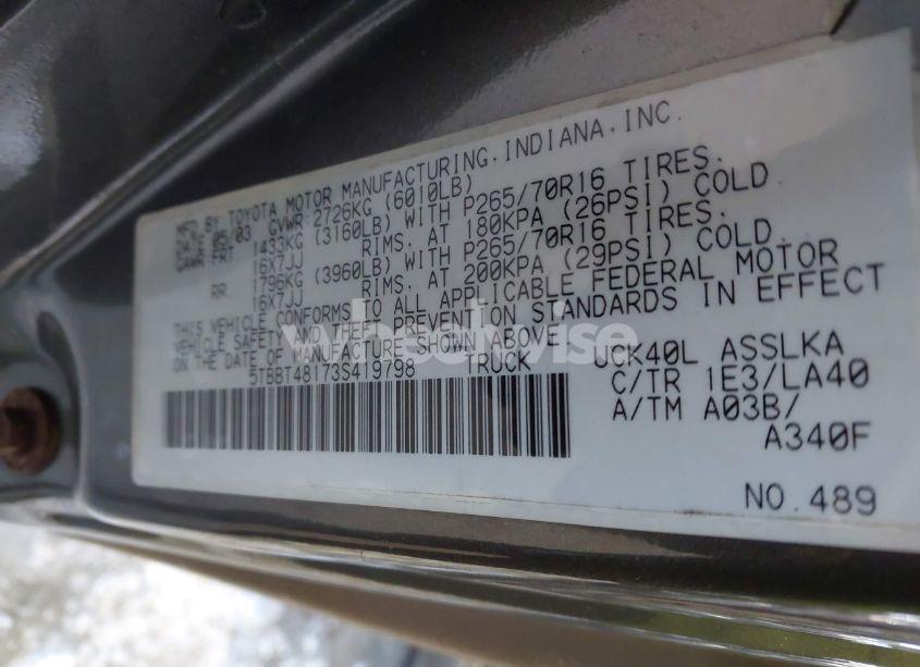 Photo 9 of 2003 Toyota Tundra LIMITED V8 (VIN 5TBBT48173S419798)