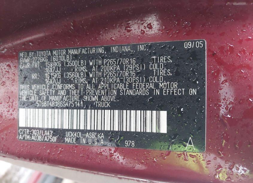 Photo 9 of 2006 Toyota Tundra LIMITED V8 (VIN 5TBBT48186S475141)