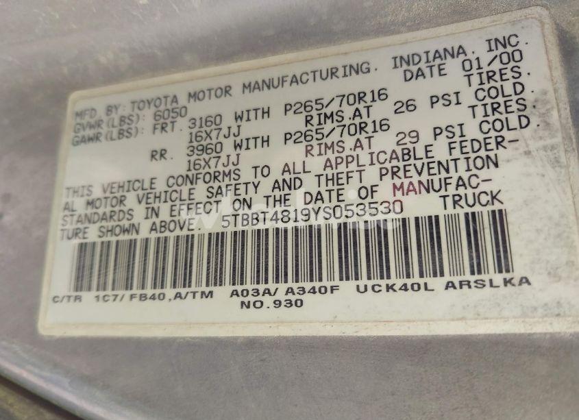 Photo 9 of 2000 Toyota Tundra LTD V8 (VIN 5TBBT4819YS053530)