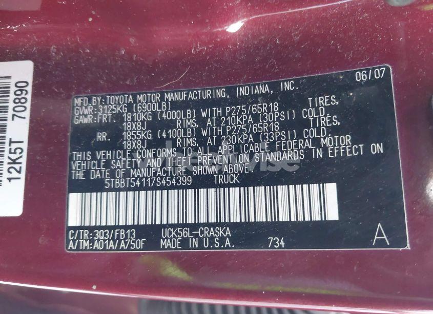 Photo 9 of 2007 Toyota Tundra SR5 4.7L V8 (VIN 5TBBT54117S454399)