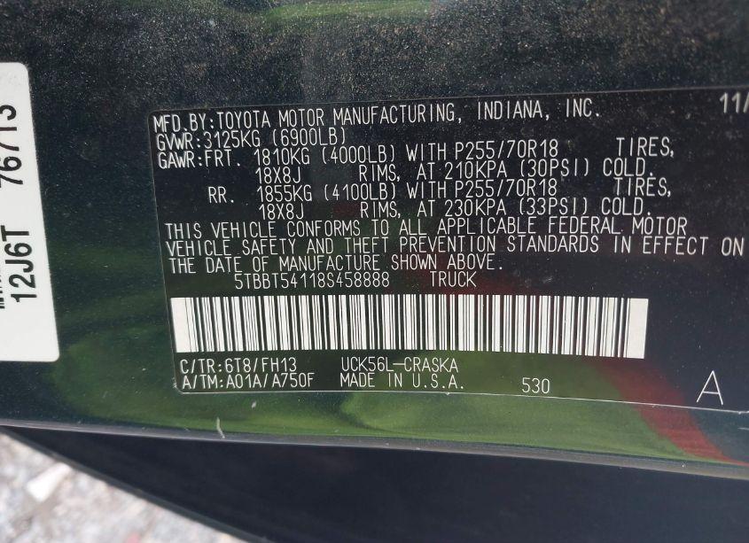 Photo 9 of 2008 Toyota Tundra BASE 4.7L V8 (VIN 5TBBT54118S458888)