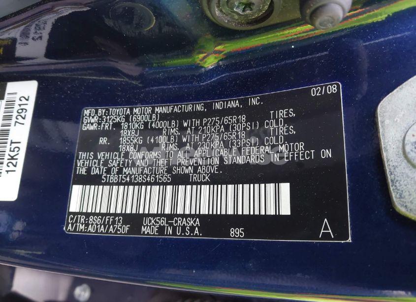 Photo 9 of 2008 Toyota Tundra SR5 4.7L V8 (VIN 5TBBT54138S461565)