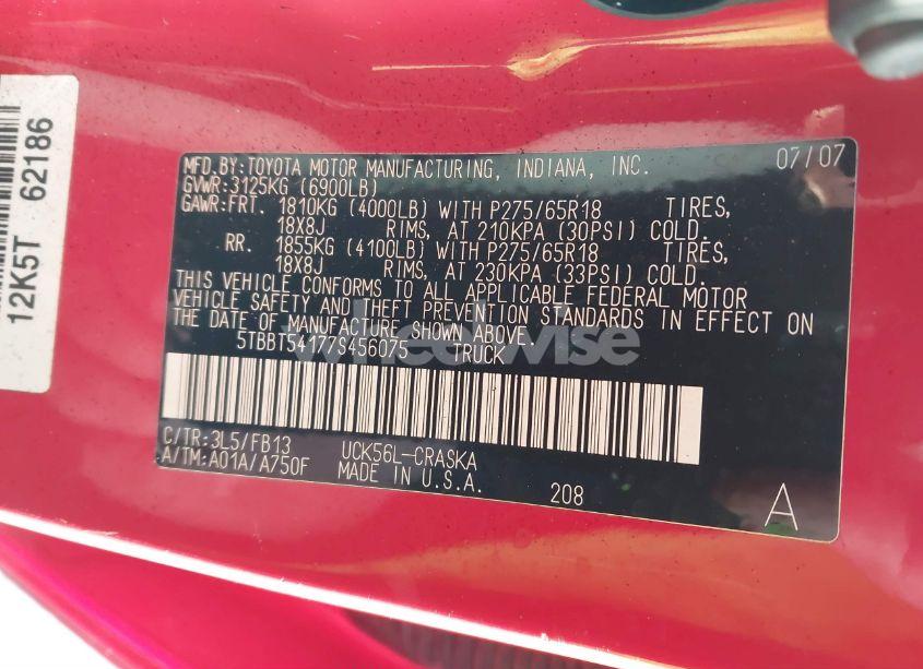 Photo 9 of 2007 Toyota Tundra SR5 4.7L V8 (VIN 5TBBT54177S456075)