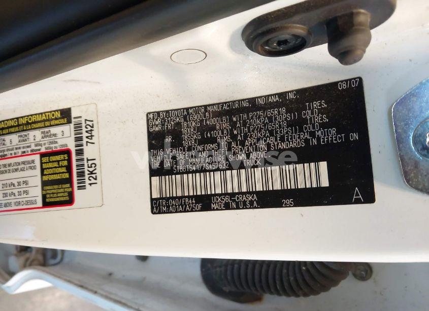 Photo 9 of 2007 Toyota Tundra SR5 4.7L V8 (VIN 5TBBT54177S457632)