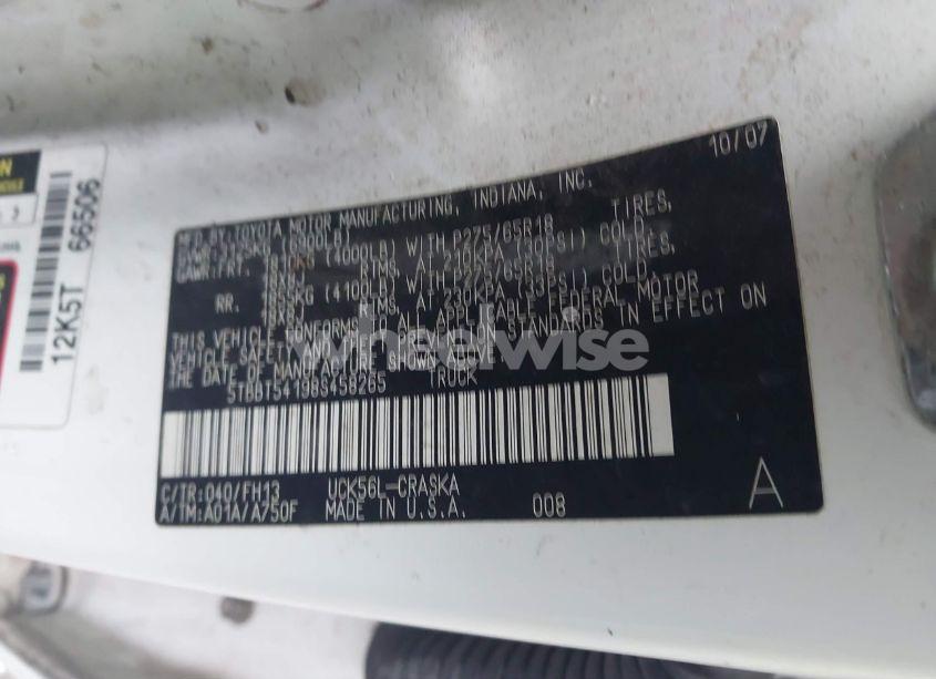 Photo 9 of 2008 Toyota Tundra SR5 4.7L V8 (VIN 5TBBT54198S458265)