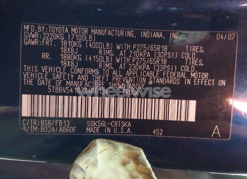 Photo 9 of 2007 Toyota Tundra SR5 5.7L V8 (VIN 5TBBV54107S466134)