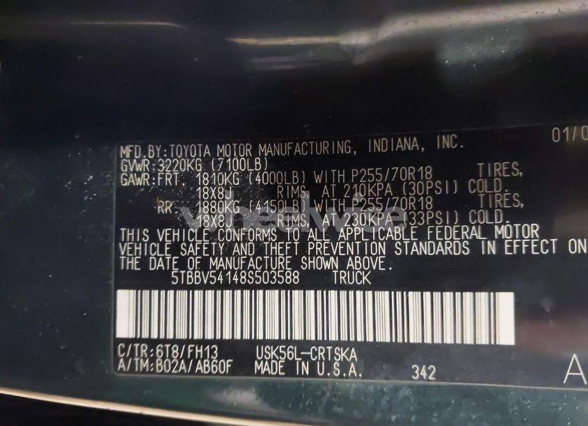 Photo 9 of 2008 Toyota Tundra BASE 5.7L V8 (VIN 5TBBV54148S503588)