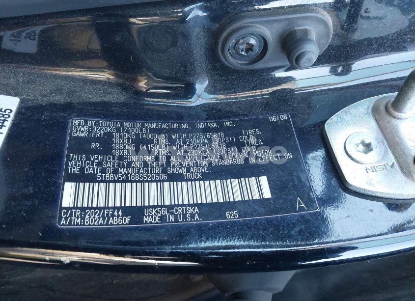 Photo 9 of 2008 Toyota Tundra SR5 5.7L V8 (VIN 5TBBV54168S520506)