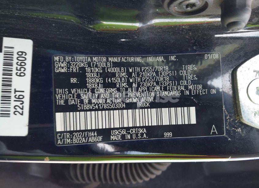 Photo 9 of 2008 Toyota Tundra BASE 5.7L V8 (VIN 5TBBV54178S503004)