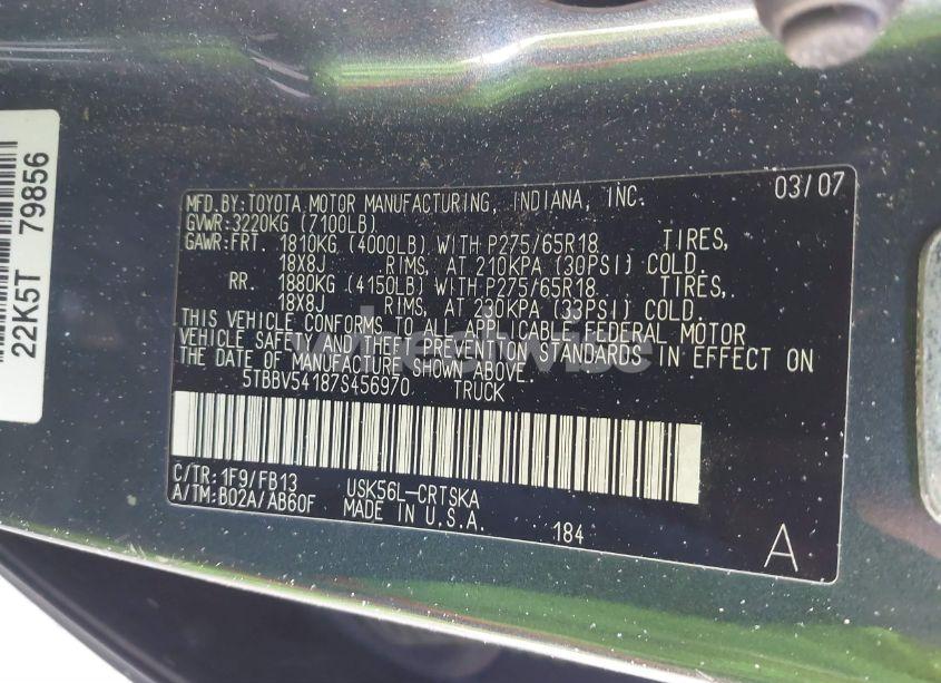 Photo 9 of 2007 Toyota Tundra SR5 5.7L V8 (VIN 5TBBV54187S456970)