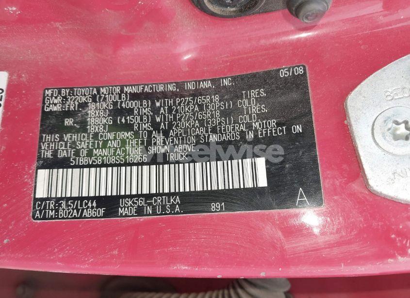 Photo 9 of 2008 Toyota Tundra LIMITED 5.7L V8 (VIN 5TBBV58108S516266)