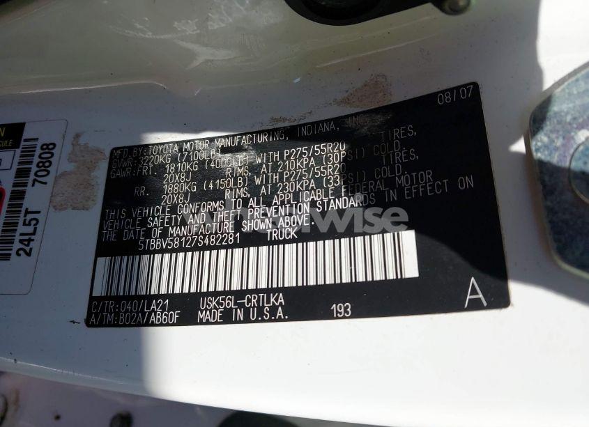 Photo 9 of 2007 Toyota Tundra LIMITED 5.7L V8 (VIN 5TBBV58127S482281)