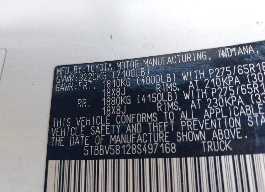 Photo 9 of 2008 Toyota Tundra LIMITED 5.7L V8 (VIN 5TBBV58128S497168)