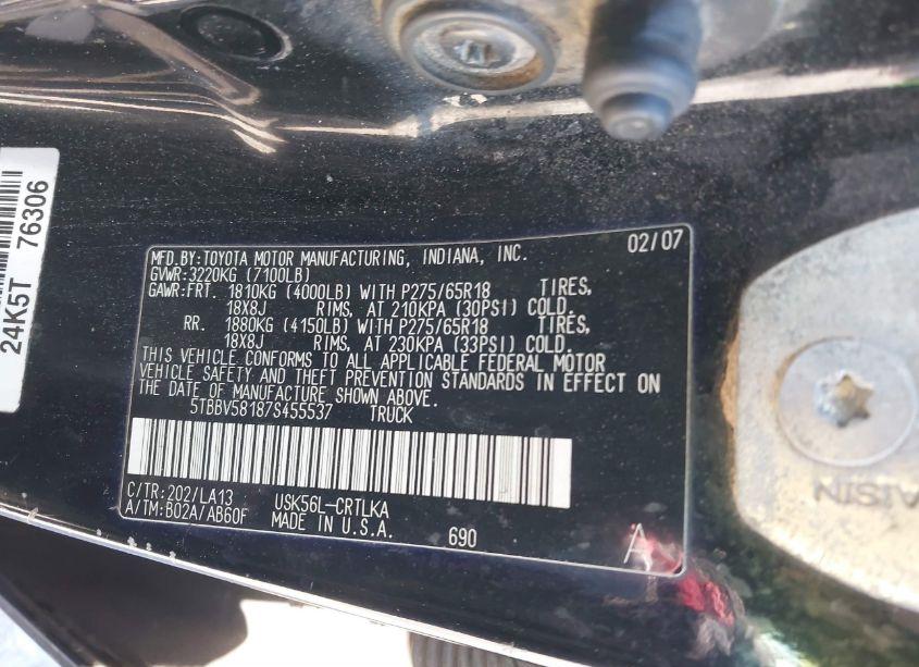 Photo 9 of 2007 Toyota Tundra LIMITED 5.7L V8 (VIN 5TBBV58187S455537)
