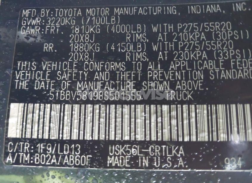 Photo 9 of 2008 Toyota Tundra LIMITED 5.7L V8 (VIN 5TBBV58198S501555)