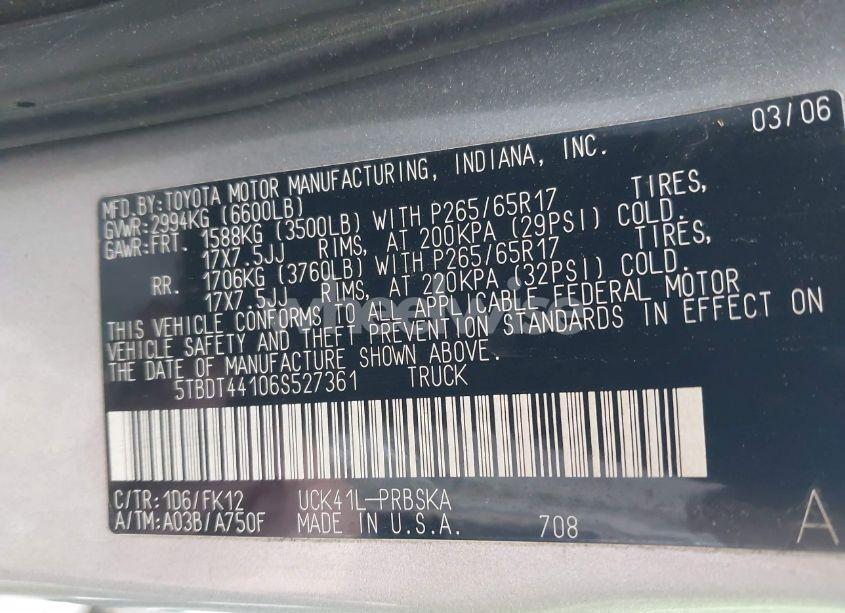 Photo 9 of 2006 Toyota Tundra SR5 V8 (VIN 5TBDT44106S527361)