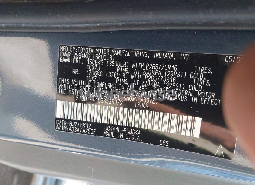 Photo 9 of 2006 Toyota Tundra SR5 V8 (VIN 5TBDT44106S535072)