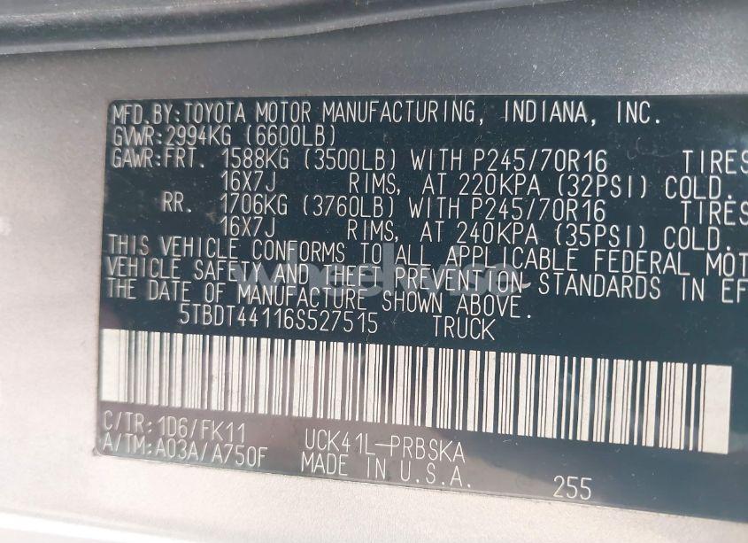 Photo 9 of 2006 Toyota Tundra SR5 V8 (VIN 5TBDT44116S527515)