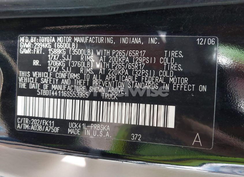 Photo 9 of 2006 Toyota Tundra SR5 V8 (VIN 5TBDT44116S553385)
