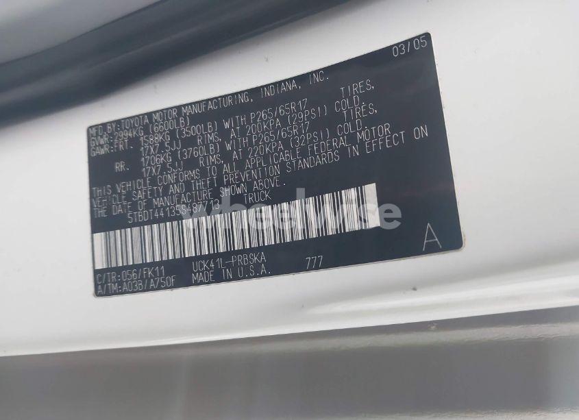 Photo 9 of 2005 Toyota Tundra SR5 V8 (VIN 5TBDT44135S487713)