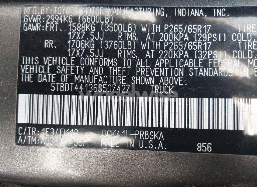 Photo 9 of 2006 Toyota Tundra SR5 V8 (VIN 5TBDT44136S507427)